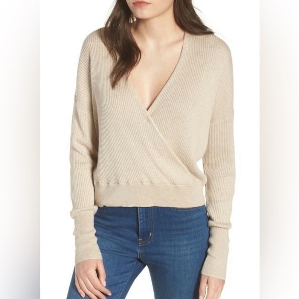 Leith Cream V-Neck Wrap Sweater Sz Med